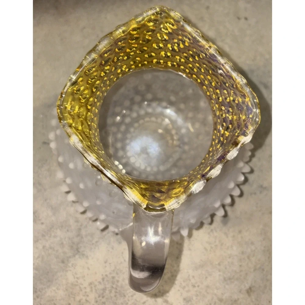 Antique Hobbs Brockunier No‎ 323 Dew Drop Hobnail Satin Glass Pitcher Amber READ